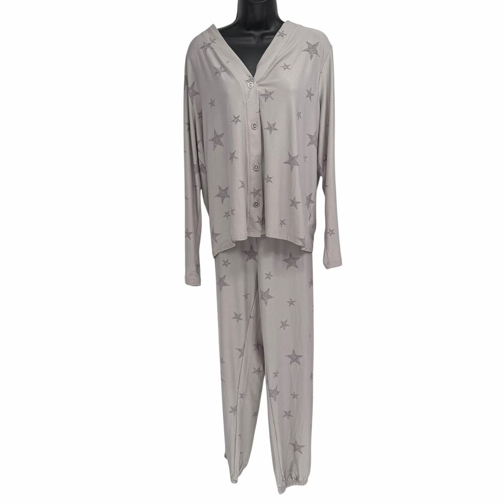 NEW Splendid Gray Star Print Sleep Shirt & Pants Pajama Set Sz XL